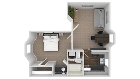 Floor plan for 1 bed, 1 bath, 547 sqft